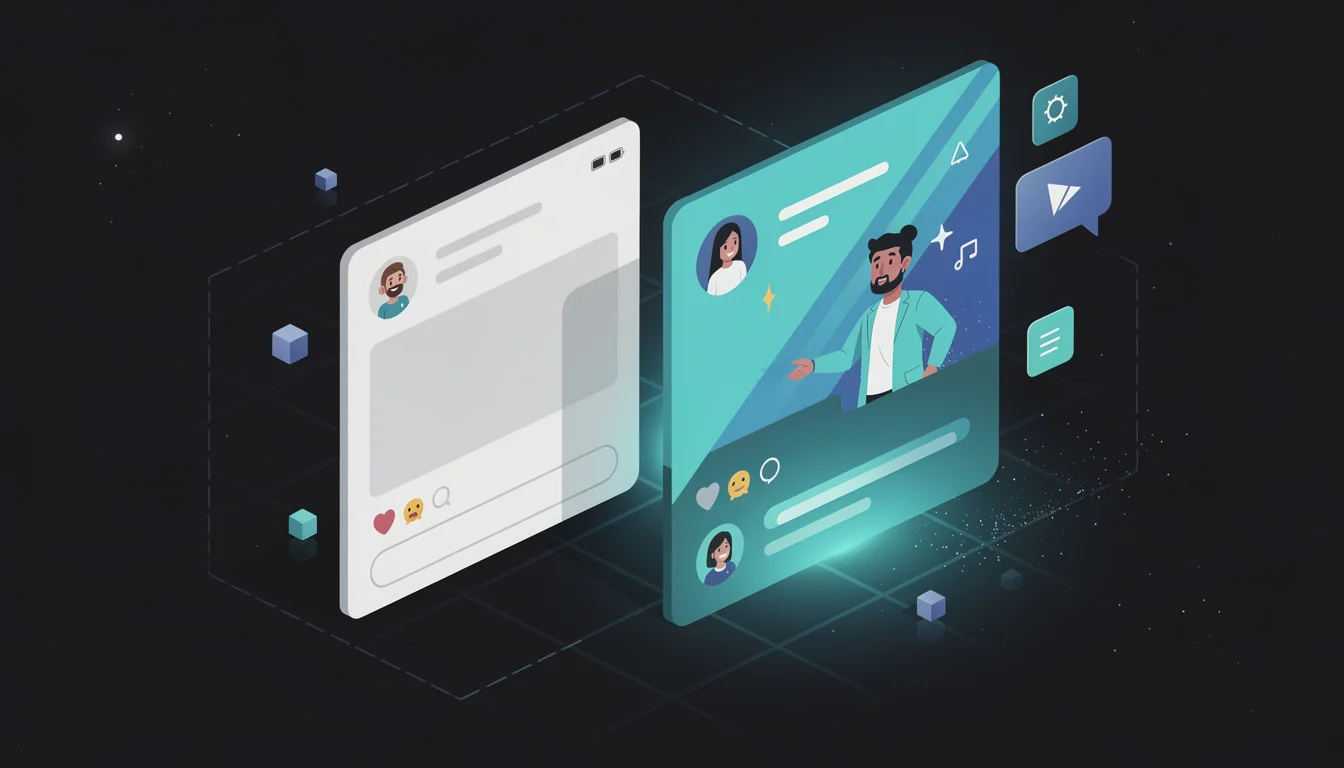 Hero illustration showing two AI-generated posts side by side - one generic/bland and one with personality and voice, highlighting the difference Brand Voice AI makes