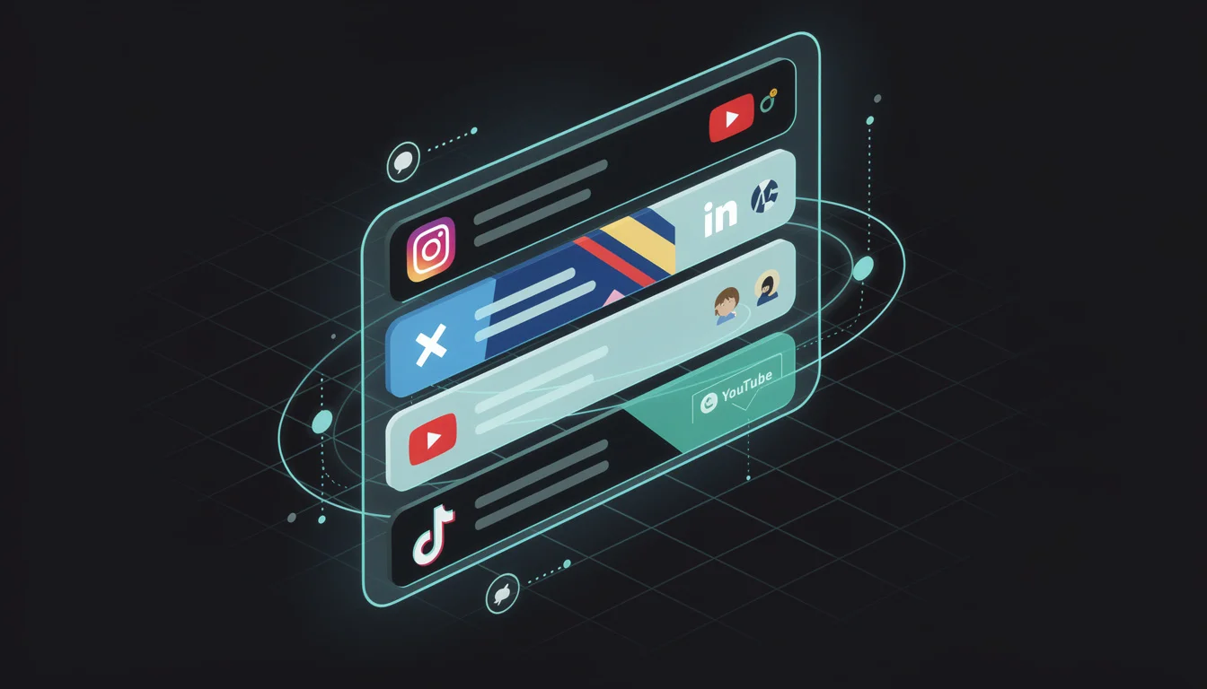 Hero image showing Sydium's unified inbox with color-coded threads from Instagram, LinkedIn, X, YouTube, and TikTok in one view