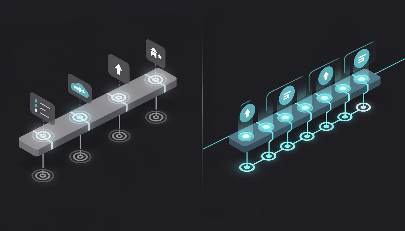 Timeline comparison showing cron-based scheduling (posts drifting from target time) vs Cloud Tasks exact-time execution